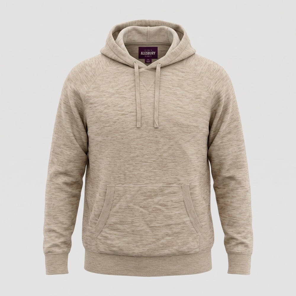 Alesbury Mens 3XL Beige Cotton Knit Pullover Hoodie Kangaroo Pocket Casual